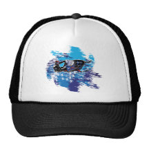 Colourful Snowmiobile Catching a High Drift Hat