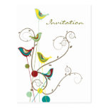 Colourful Summer Bird and Swirl Invitation Postcar