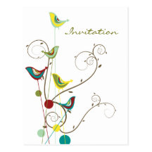 Colourful Summer Bird and Swirl Invitation Postcar