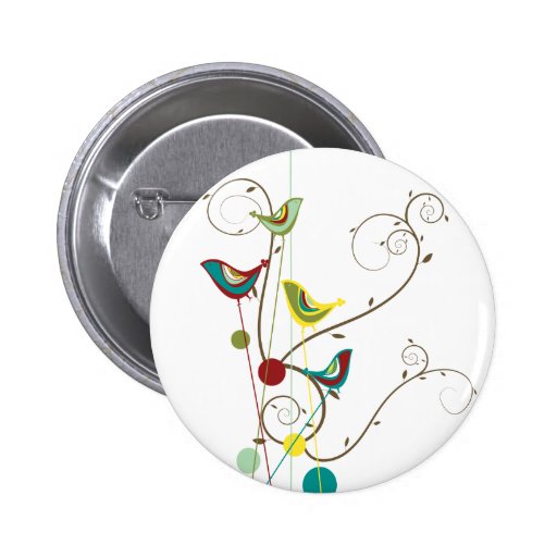Colourful Summer Bird and Swirls Button