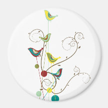 Colourful Summer Bird and Swirls Magnet