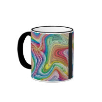 Colourful swirl pattern on black background coffee mugs
