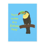Colourful Toucan Birthday Invitations on postcards