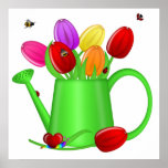 Colourful Tulips with Bees, Ladybugs, Snail Poster posters
