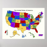 Colourful United States Maps School Poster posters