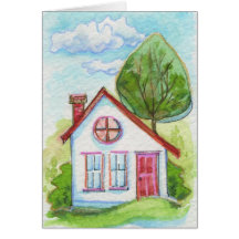 Colourful Watercolor House Greeting Card