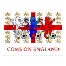 Come On England Three Lions Postcard
