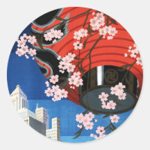 Come to Tokyo Vintage Japan Travel Poster Round Stickers