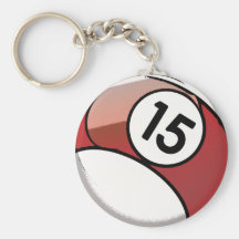 Comic Style Number 15  Billiards Ball Key Chain