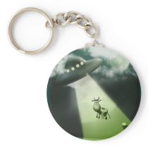 Comical UFO Cow Abduction Keychain