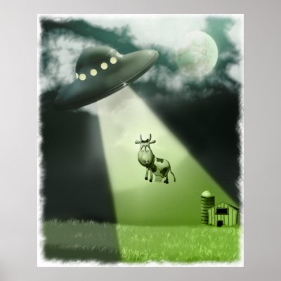 Comical UFO Cow Abduction Poster by MDKgraphics