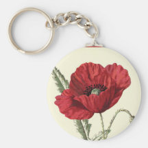 "Common Poppy" Botanical Illustration Key Chains