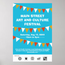 Community street festival banner flags blue posters