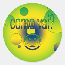 Como Vai? Brazil Flag Colours Pop Art Round Stickers
