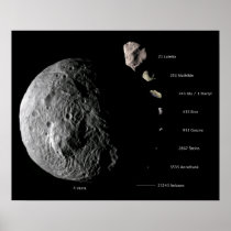 Comparative Size Chart of Nine Asteroids Poster