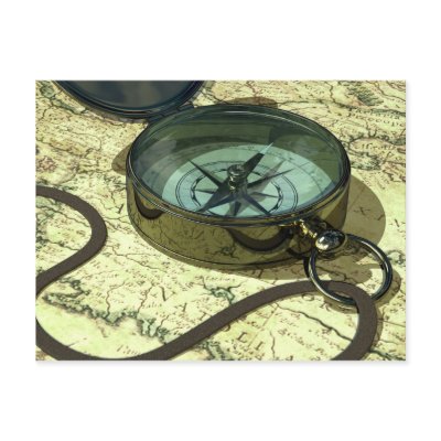 Compass and Map Postcard