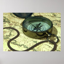 Compass and Map Print