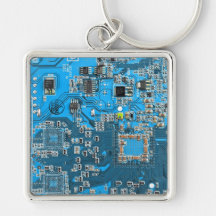 Computer Geek Circuit Board - blue Keychains
