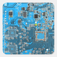 Computer Geek Circuit Board - blue Square Sticker