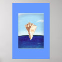 Conch shell and the ocean painting, poster print