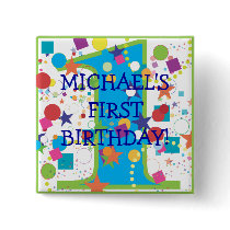 Confetti Circus Number One, First Birthday Buttons