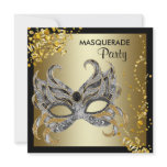 Confetti Mask Black Gold Masquerade Party Personalised Invite