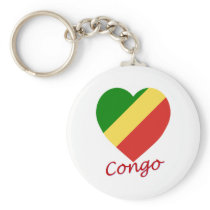 Congo Republic Flag Heart Key Chain