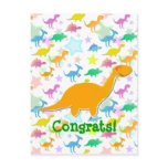 Congrats Orange Colour Dinosaur Cartoon Postcard