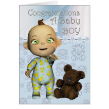 Congratulations A Baby Boy Card with cartoon