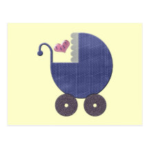 Congratulations New Baby Boy with Blue Pram Art Post Cards