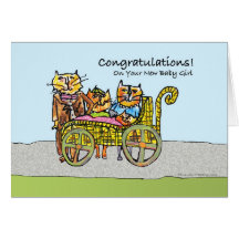 Congratulations on New Baby Girl, Cat Family Greeting Cards