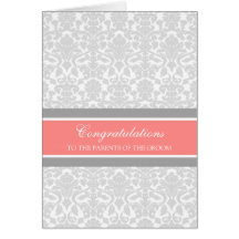 Congratulations Parents of the Groom Coral Grey Greeting Cards