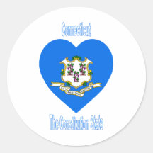 Connecticut Flag Heart Round Stickers