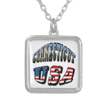 Connecticut Picture and USA Flag Text Personalized Necklace