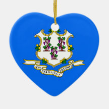 CONNECTICUT STATE FLAG HEART ORNAMENT