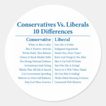 Conservatives Vs. Liberals 10 Differences Round Sticker