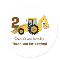 Construction Backhoe Birthday Favour Stickers