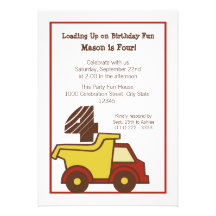 Construction Fun Dump Truck Red Personalized Announcements