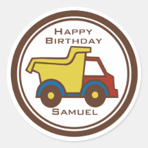 Construction Fun Dumptruck Round Sticker
