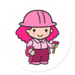 Construction Girl Round Sticker