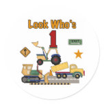 Construction Vehicles 1st Birthday Round Stickers