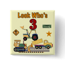 Construction Vehicles 3rd Birthday Tshirts Pinback Buttons