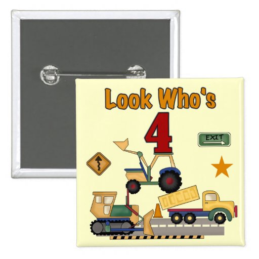 Construction Vehicles 4th Birthday Tshirts Pinback Button