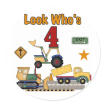 Construction Vehicles 4th Birthday Tshirts Round Stickers