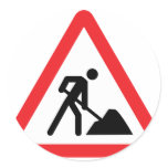 construction worker building site sign round sticker