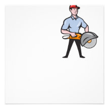 Construction Worker Concrete Saw Consaw Cartoon Custom Invite
