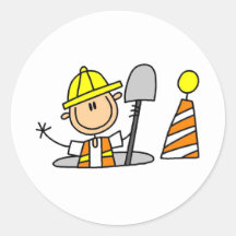 Construction Worker in Manhole Round Stickers
