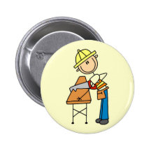 Construction Worker Sawing Board Pinback Buttons