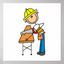 Construction Worker Sawing Lumber Gifts Print
