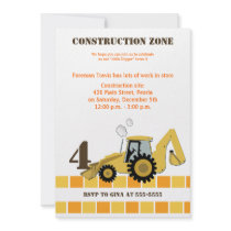 Construction Zone Backhoe Boys Birthday Invite